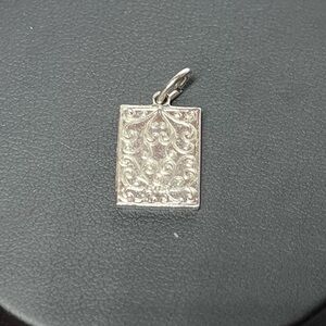 Vintage Silver Book Pendant Charm. Victorian scrolling
